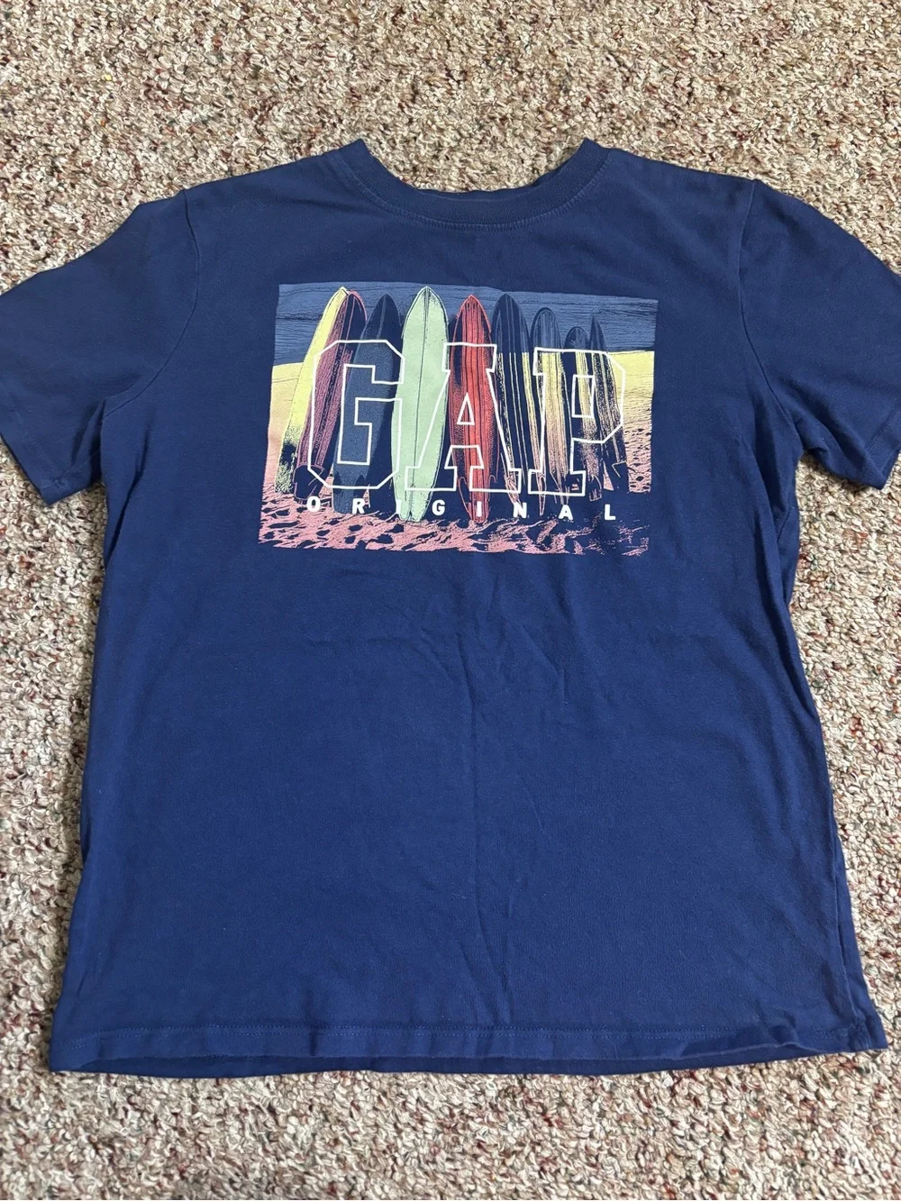 GAP Navy Tee with Multicolor Surfboard Graphic
